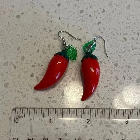 Chili Pepper Red Earrings - Picture 3 of 7